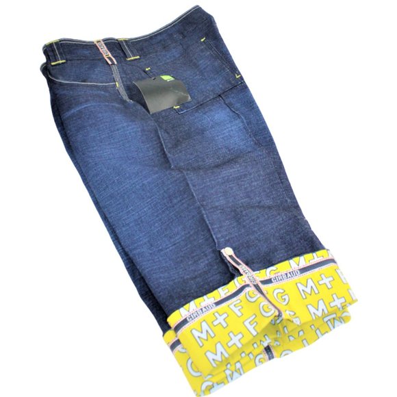 Marithe Francois Girbaud Yellow Logo Blue Denim  Bermuda Short, Size 34/… - Picture 7 of 12